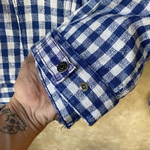 Vintage 60s 70s Levi's Blue and White Gingham Lite Jacket Flannel - Picture 7 of 9
